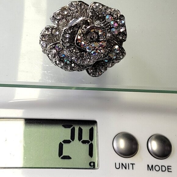 Statement Silver and Clear Rhinestone Ring with Adjustable Band - Picture 7 of 8